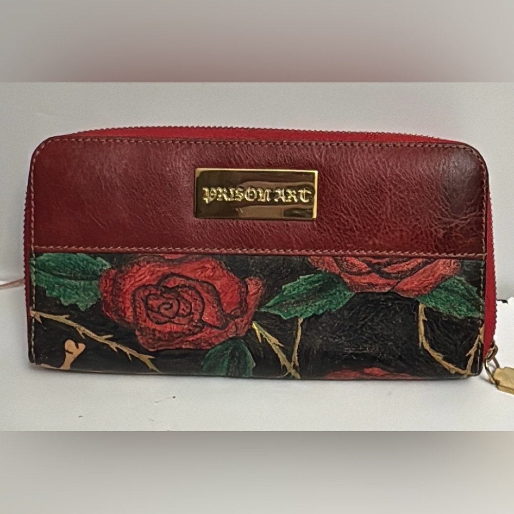 PRISON ART RED FLORAL EXCLUSIVE DESIGN WOMENS LEATHER WALLET